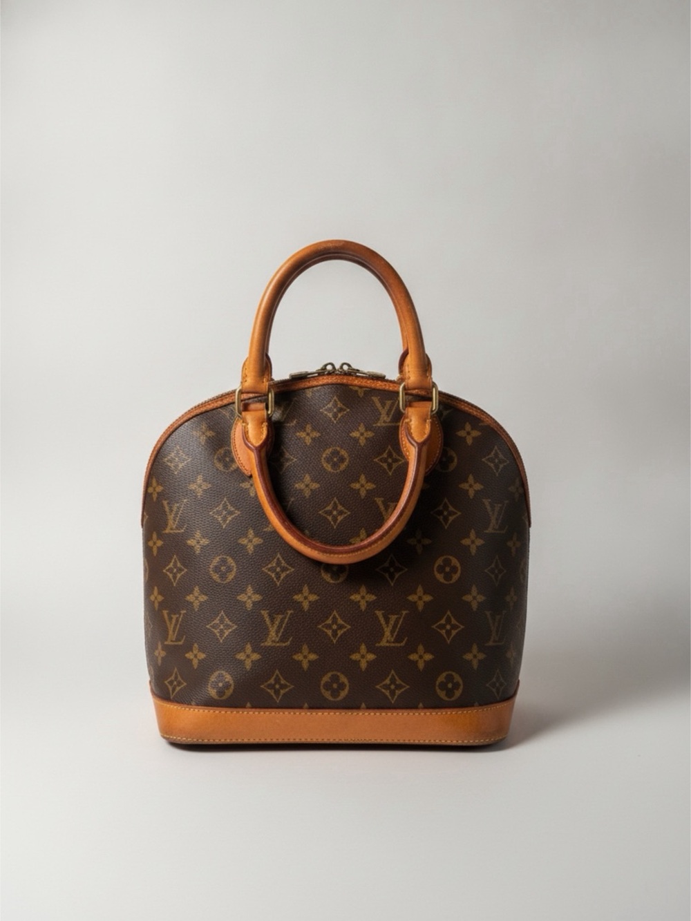 Louis Vuitton Brown Monogram Canvas Top-Handle Tote with Tan Leather Trim